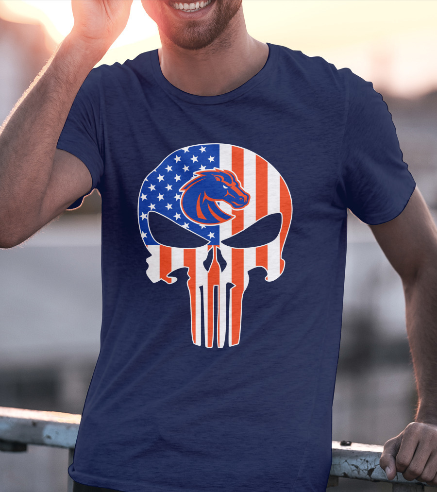 Boise State Broncos The Punisher American Flag Skull T-Shirt