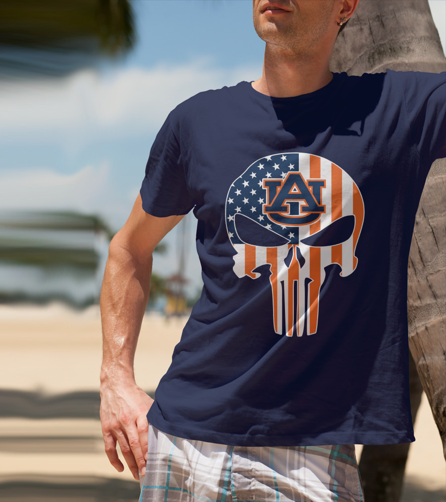 Auburn Au Logo American Flag Punisher Skull T-Shirt