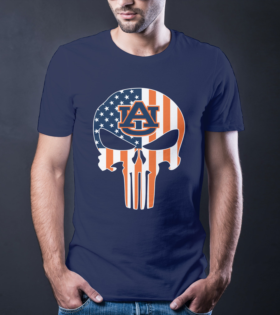 Auburn Au Logo American Flag Punisher Skull T-Shirt
