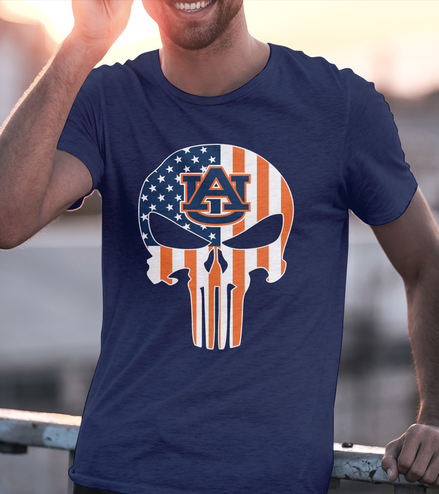 Auburn Au Logo American Flag Punisher Skull T-Shirt