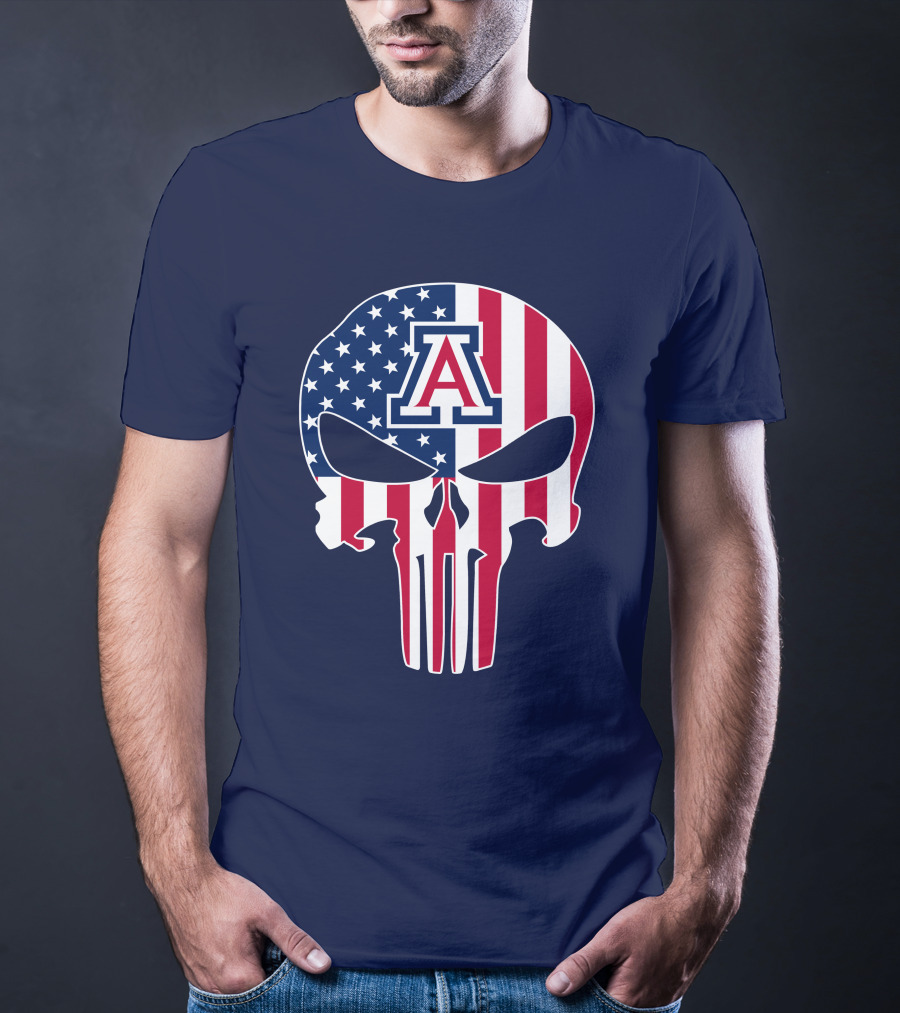 Arizona Wildcats American Flag Punisher Skull T-Shirt