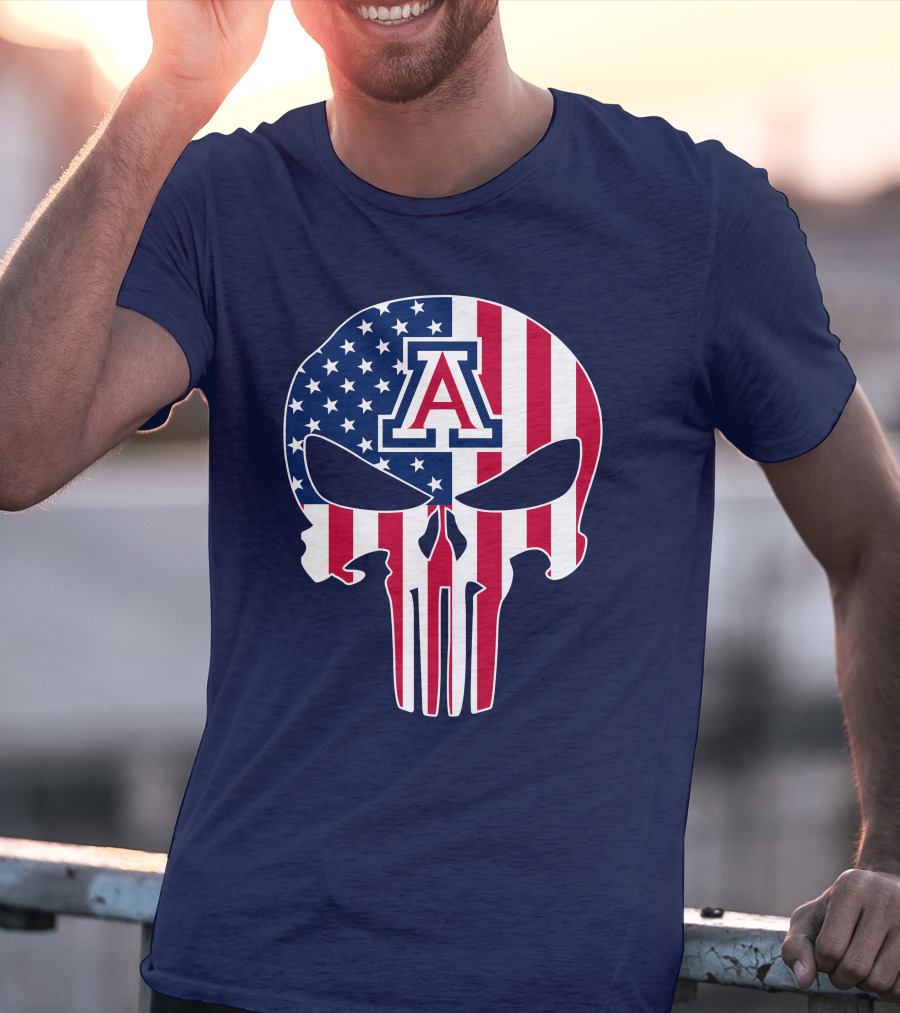 Arizona Wildcats American Flag Punisher Skull T-Shirt