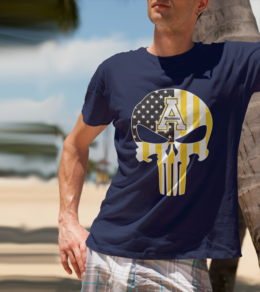 Appalachian State Mountaineers Punisher Skull American Flag T-Shirt