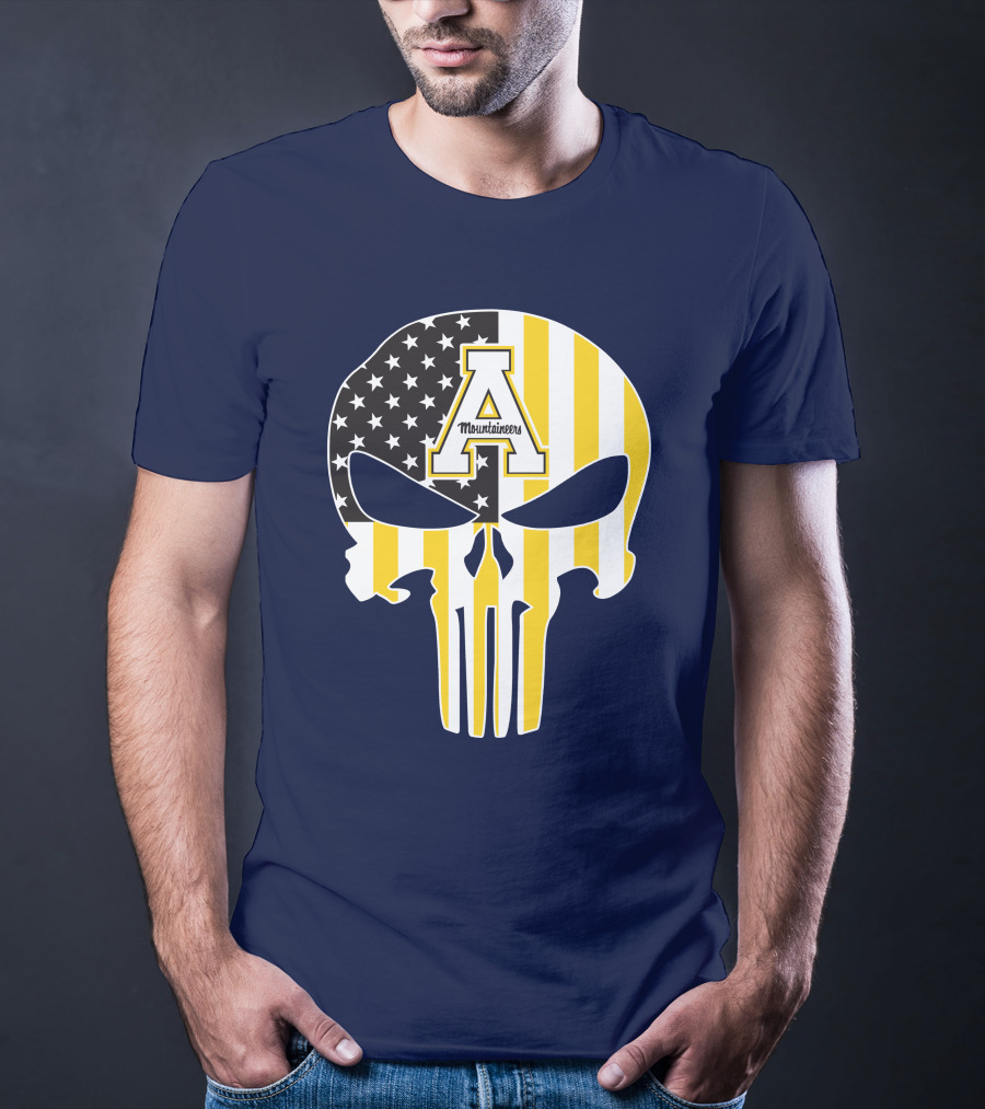 Appalachian State Mountaineers Punisher Skull American Flag T-Shirt