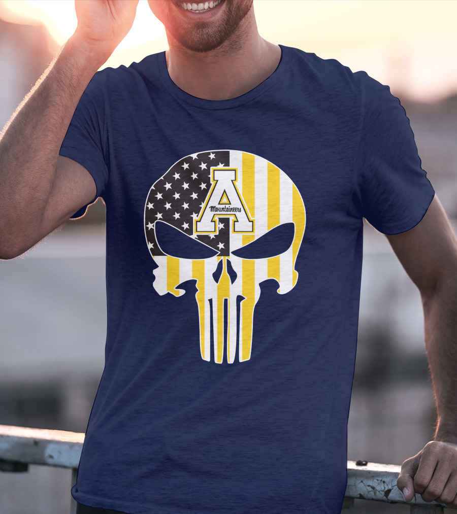 Appalachian State Mountaineers Punisher Skull American Flag T-Shirt