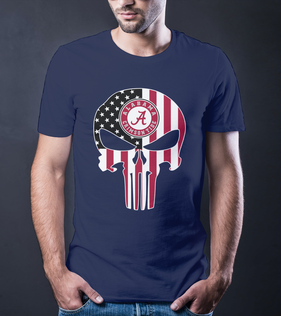 Alabama Crimson Tide Skull American Flag '64 The Punisher T-Shirt