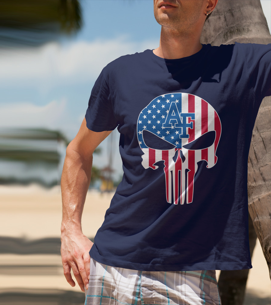 Af 65 Air Force Falcons American Flag Punisher Skull T-Shirt
