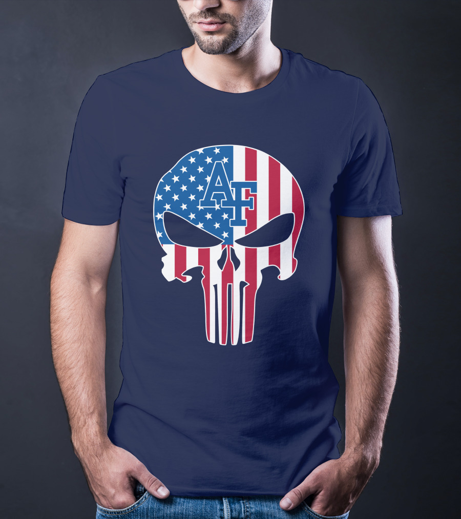 Af 65 Air Force Falcons American Flag Punisher Skull T-Shirt