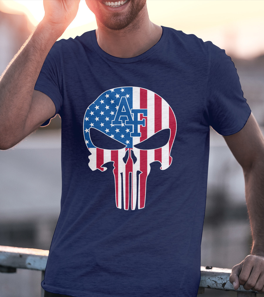 Af 65 Air Force Falcons American Flag Punisher Skull T-Shirt