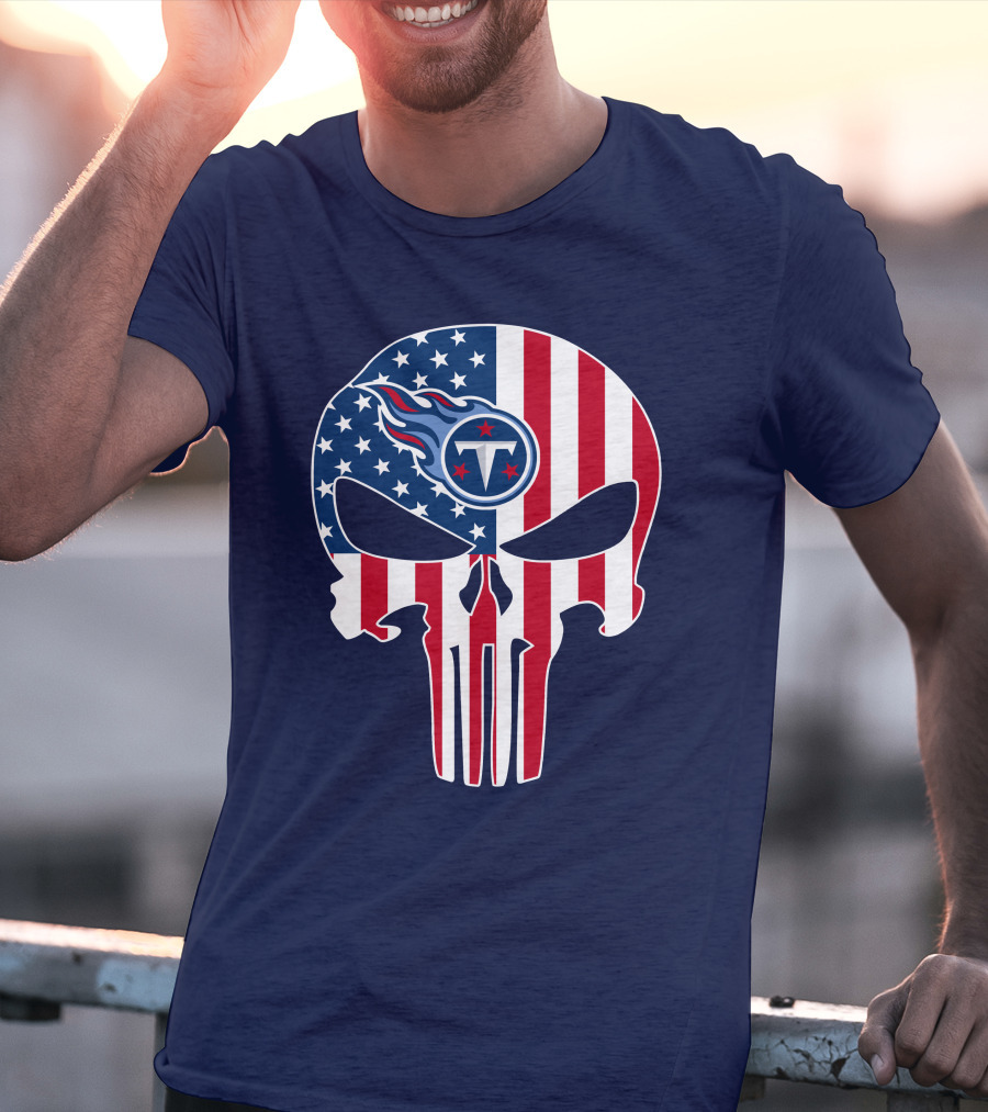 American Flag Tennessee Titans Punisher Skull T-Shirt