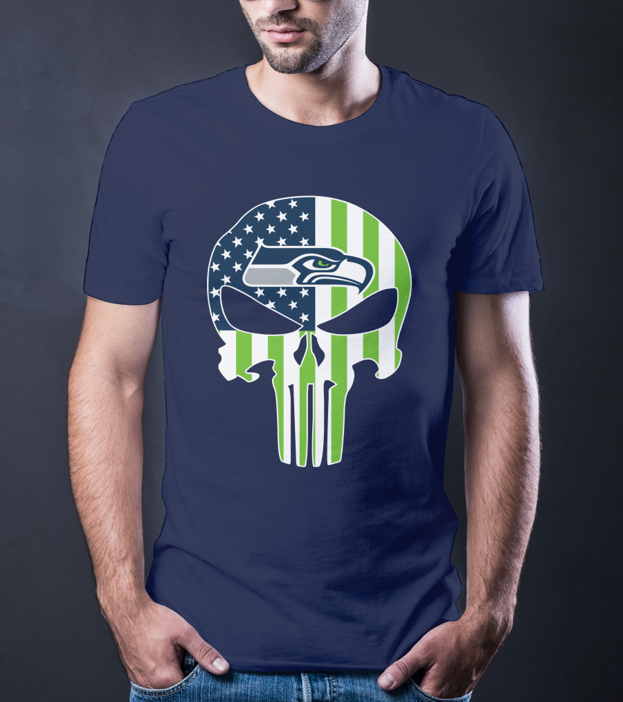 Seattle Seahawks The Punisher Skull American Flag T-Shirt