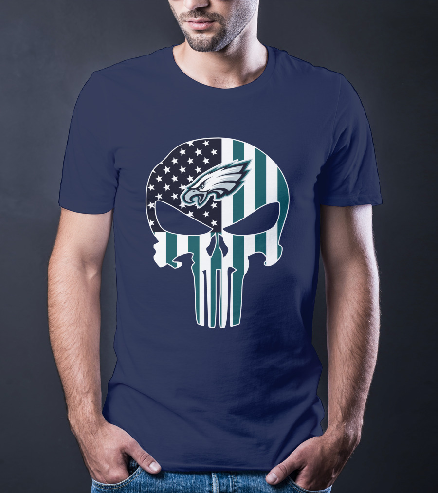 Philadelphia Eagles Punisher Skull American Flag T-Shirt