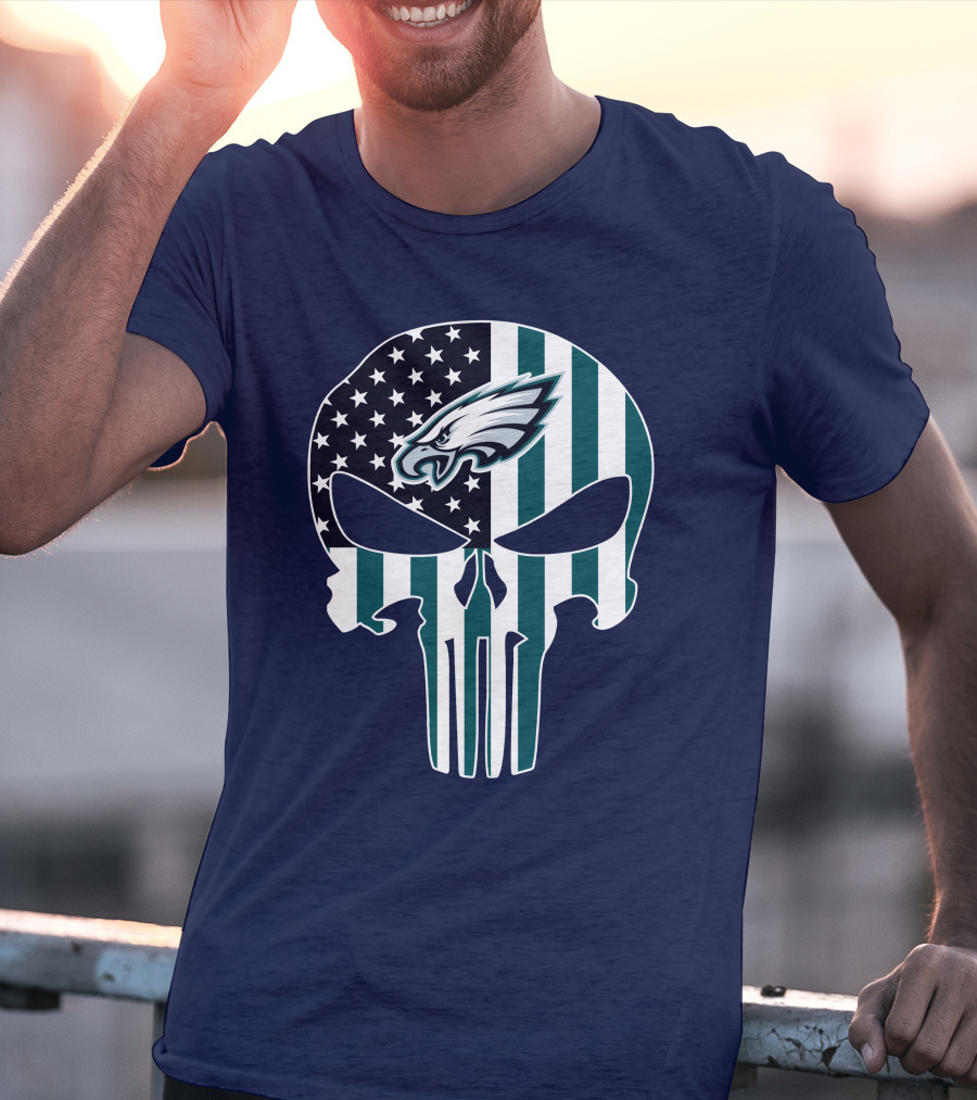 Philadelphia Eagles Punisher Skull American Flag T-Shirt