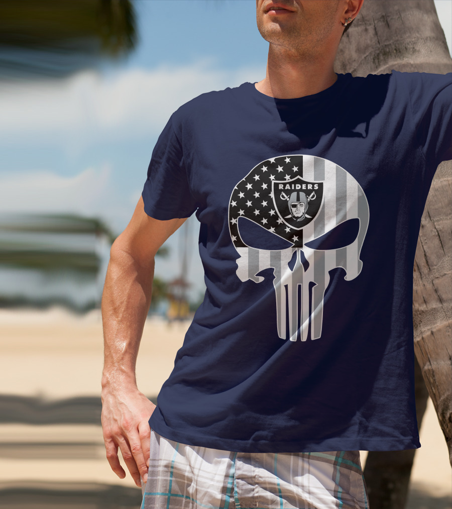 Oakland Raiders Punisher Skull American Flag T-Shirt