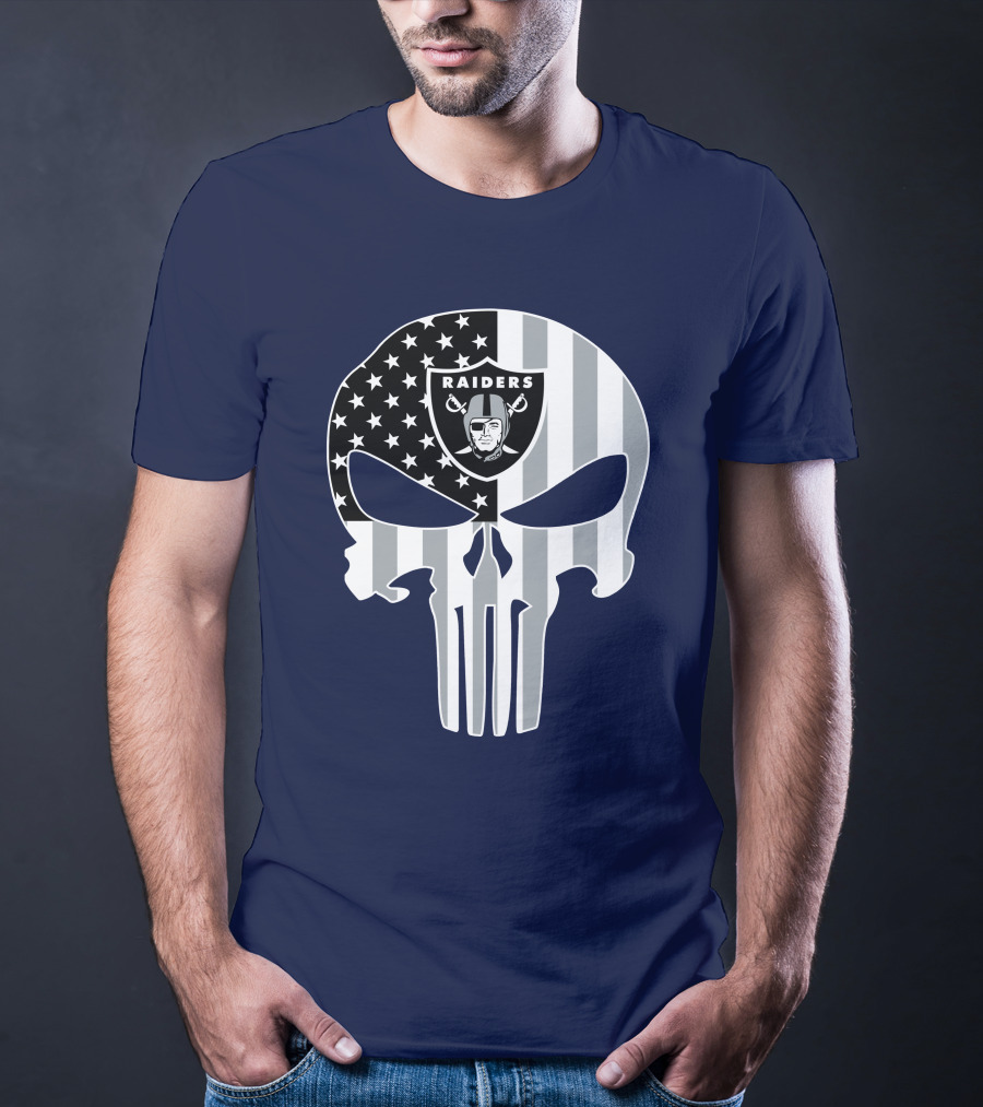 Oakland Raiders Punisher Skull American Flag T-Shirt