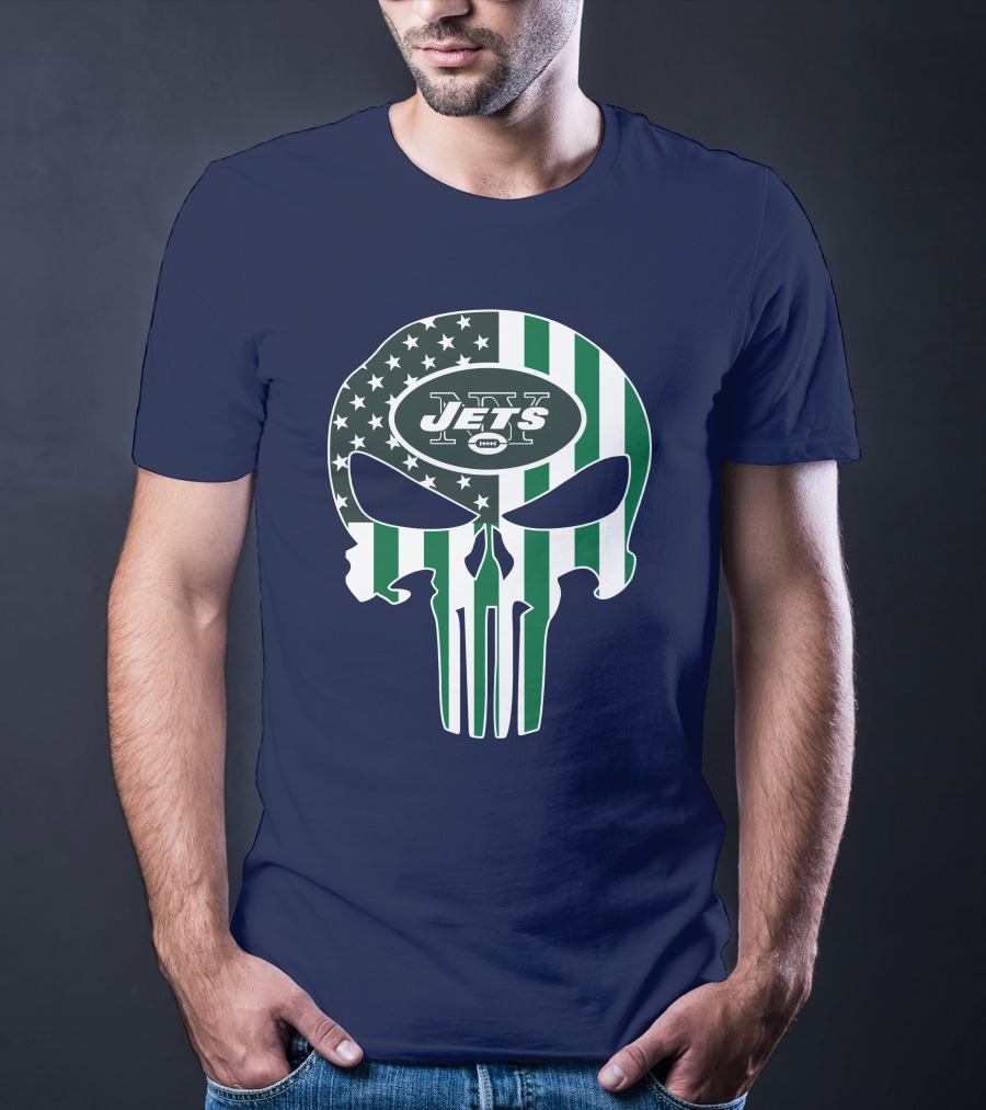 New York Jets Punisher Skull American Flag T-Shirt