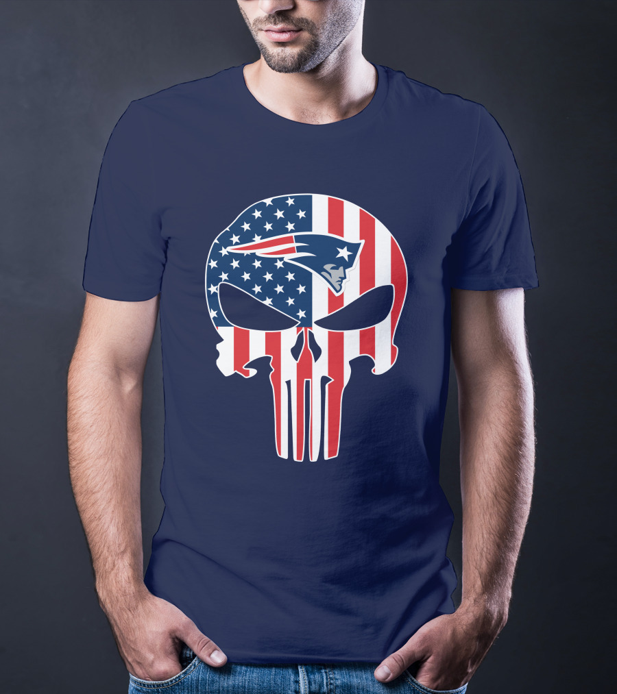 New England Patriots Punisher Skull American Flag T-Shirt