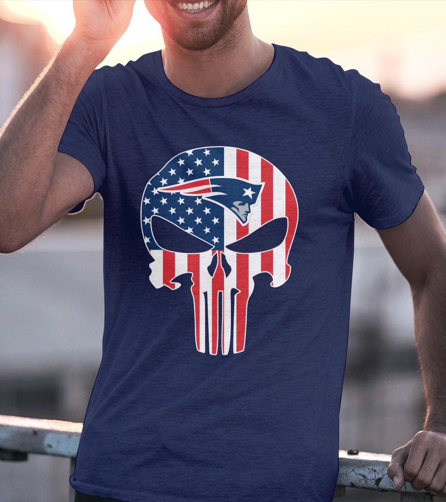 New England Patriots Punisher Skull American Flag T-Shirt