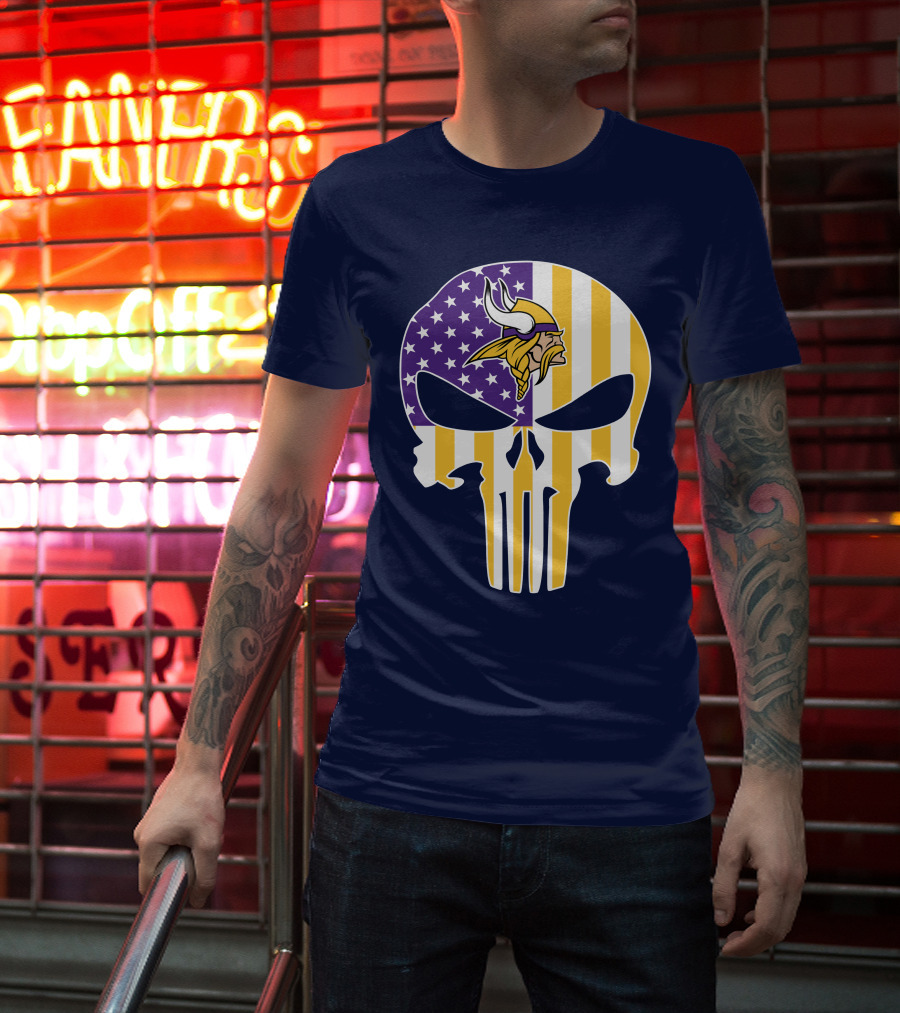 Vikings American Flag Skull Punisher T-Shirt