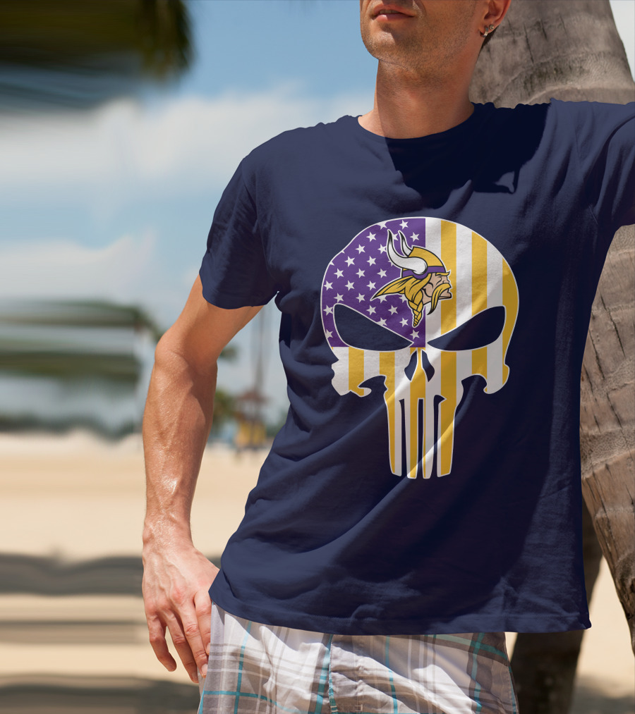 Vikings American Flag Skull Punisher T-Shirt