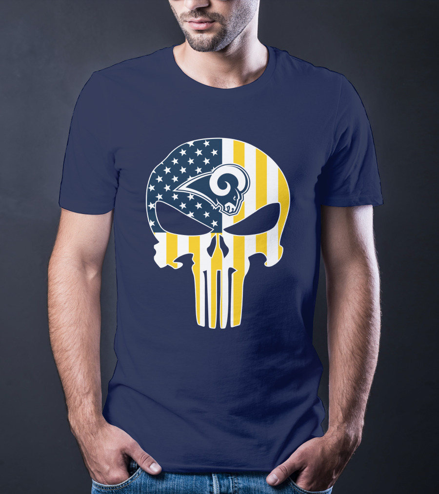 Los Angeles Rams The Punisher American Flag Skull T-Shirt
