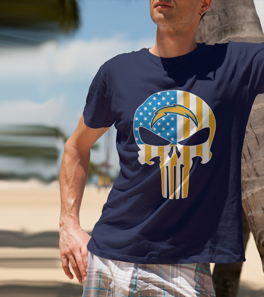 Los Angeles Chargers Skull Punisher American Flag T-Shirt