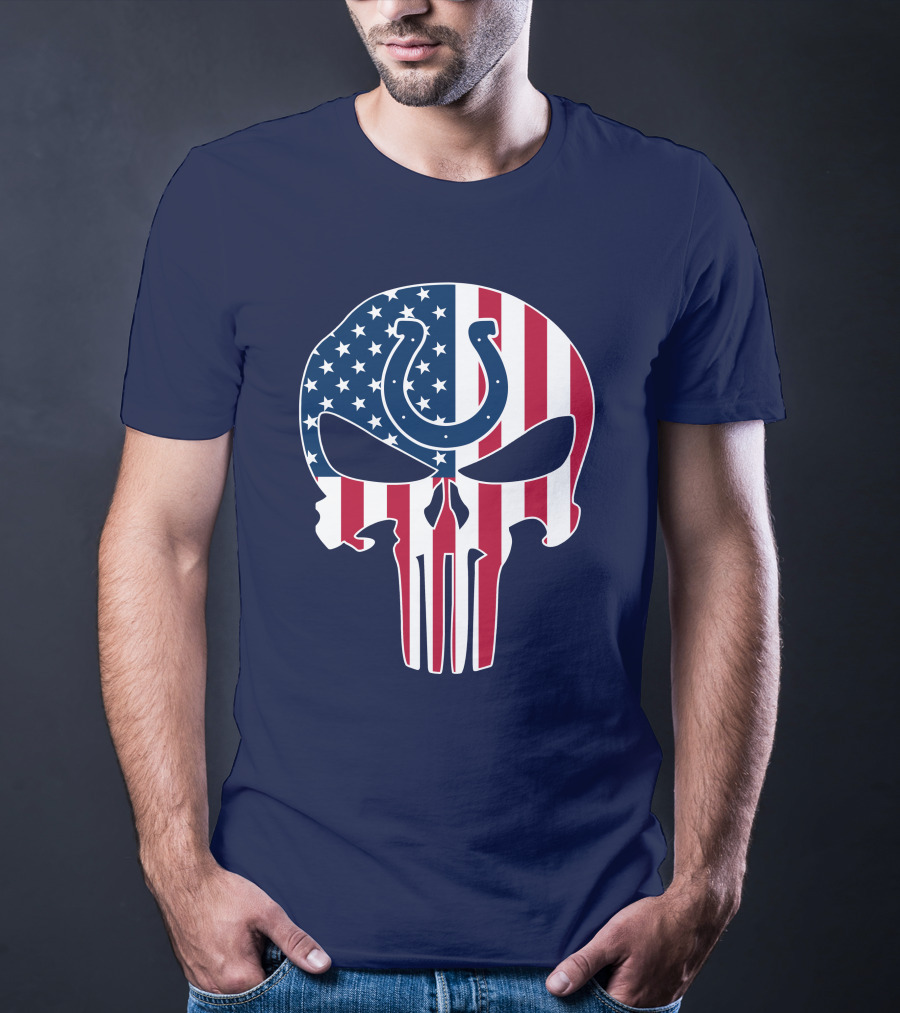 Indianapolis Colts The Punisher Skull American Flag Colts Horseshoe T-Shirt