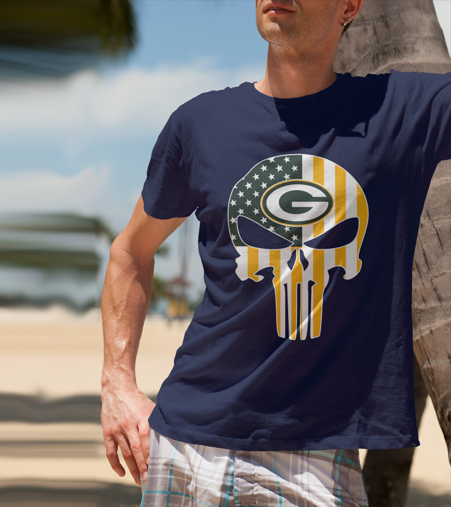 Green Bay Packers The Punisher American Flag Skull T-Shirt