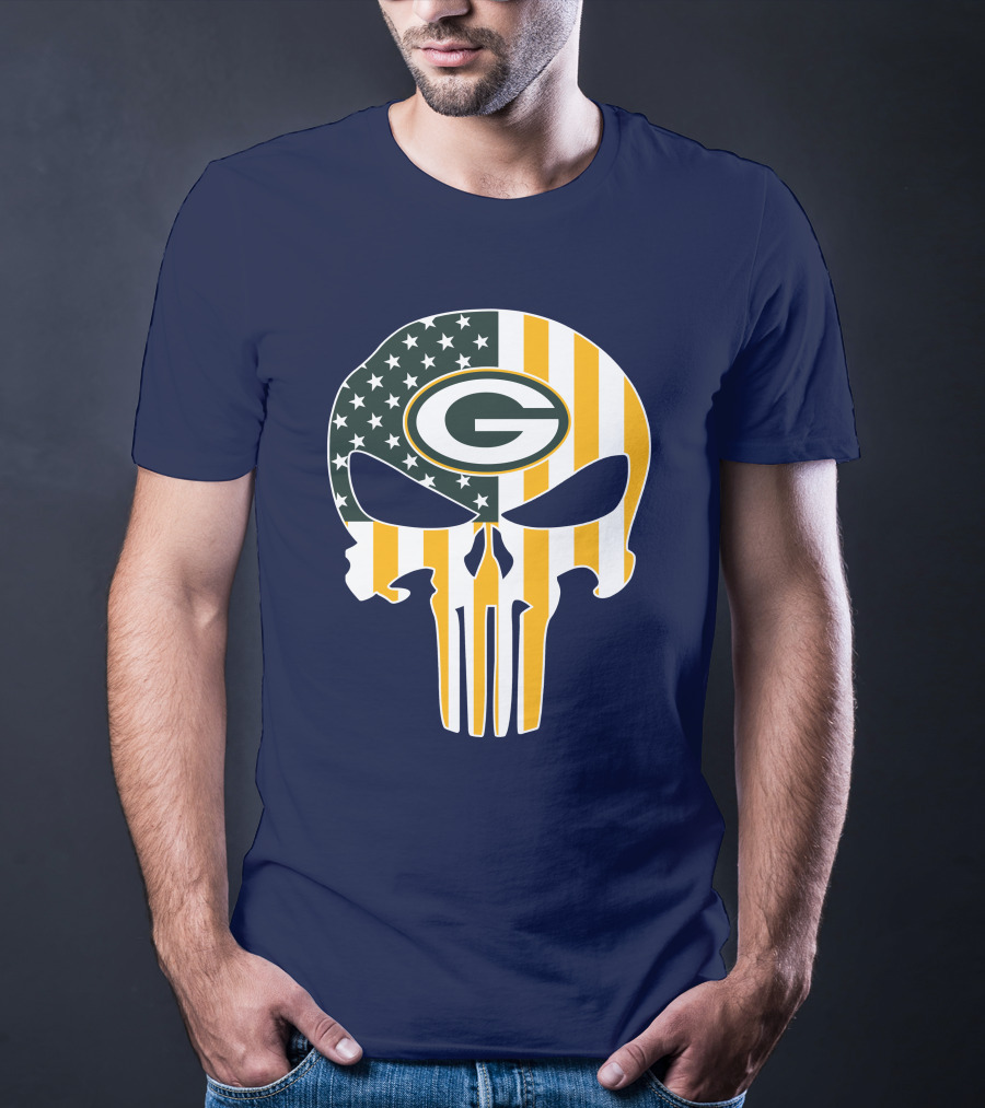 Green Bay Packers The Punisher American Flag Skull T-Shirt