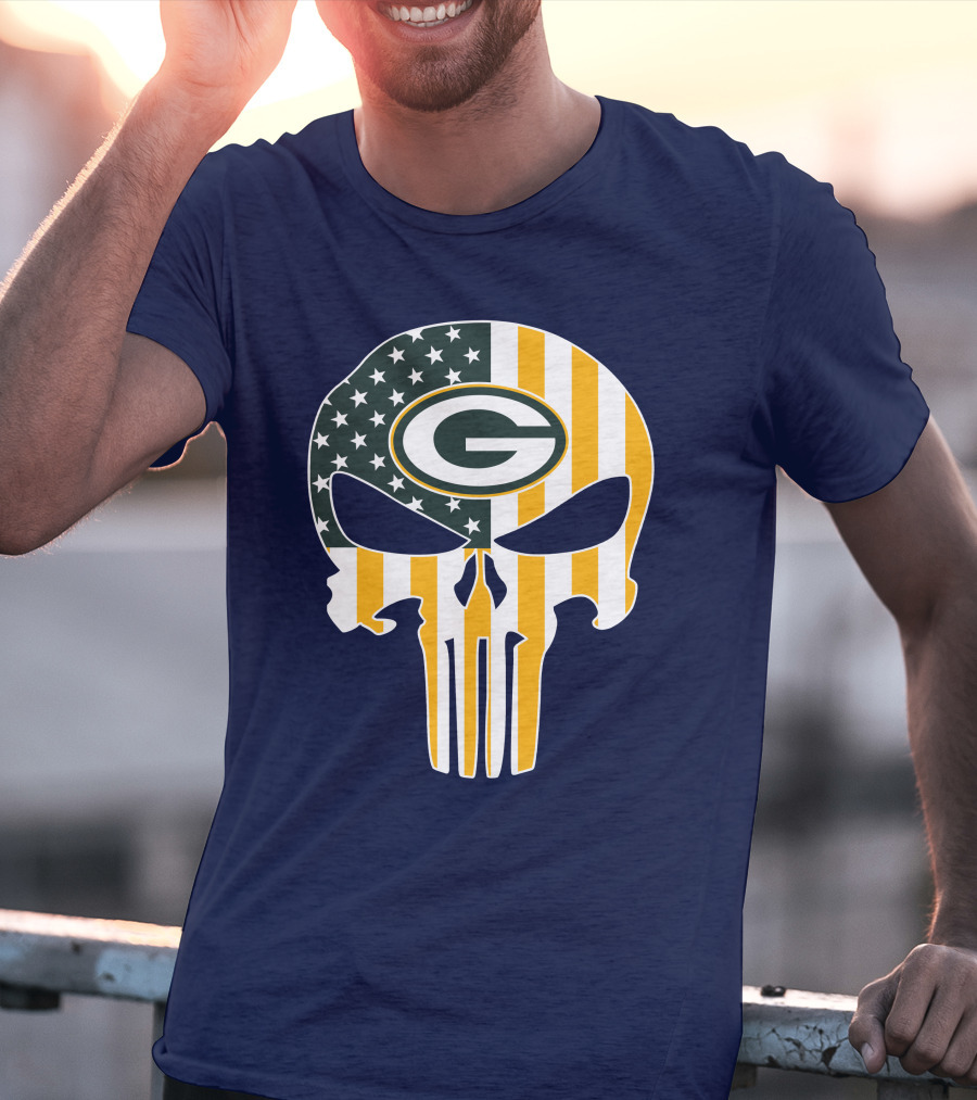 Green Bay Packers The Punisher American Flag Skull T-Shirt