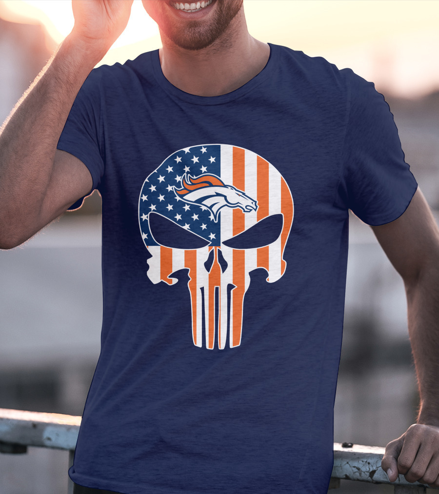 Denver Broncos Punisher Flag Skull T-Shirt