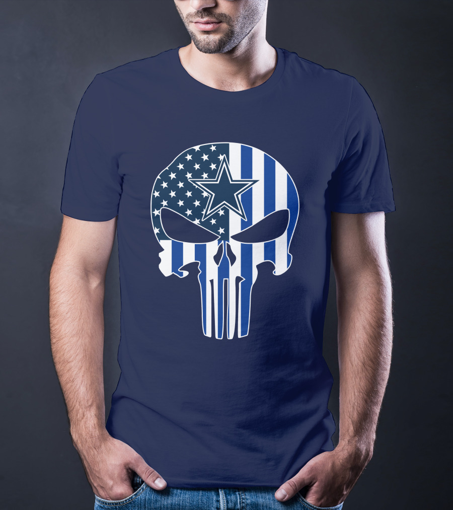 Dallas Cowboys The Punisher Skull American Flag Star Nfl T-Shirt