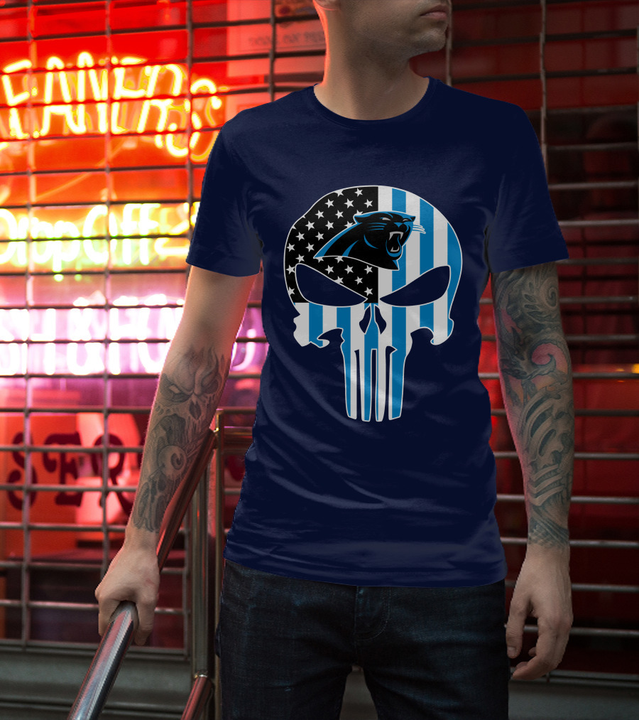 Carolina Panthers The Punisher American Flag T-Shirt