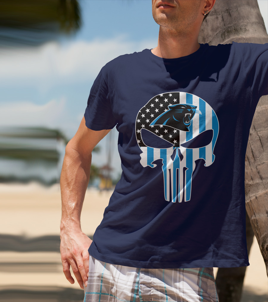 Carolina Panthers The Punisher American Flag T-Shirt