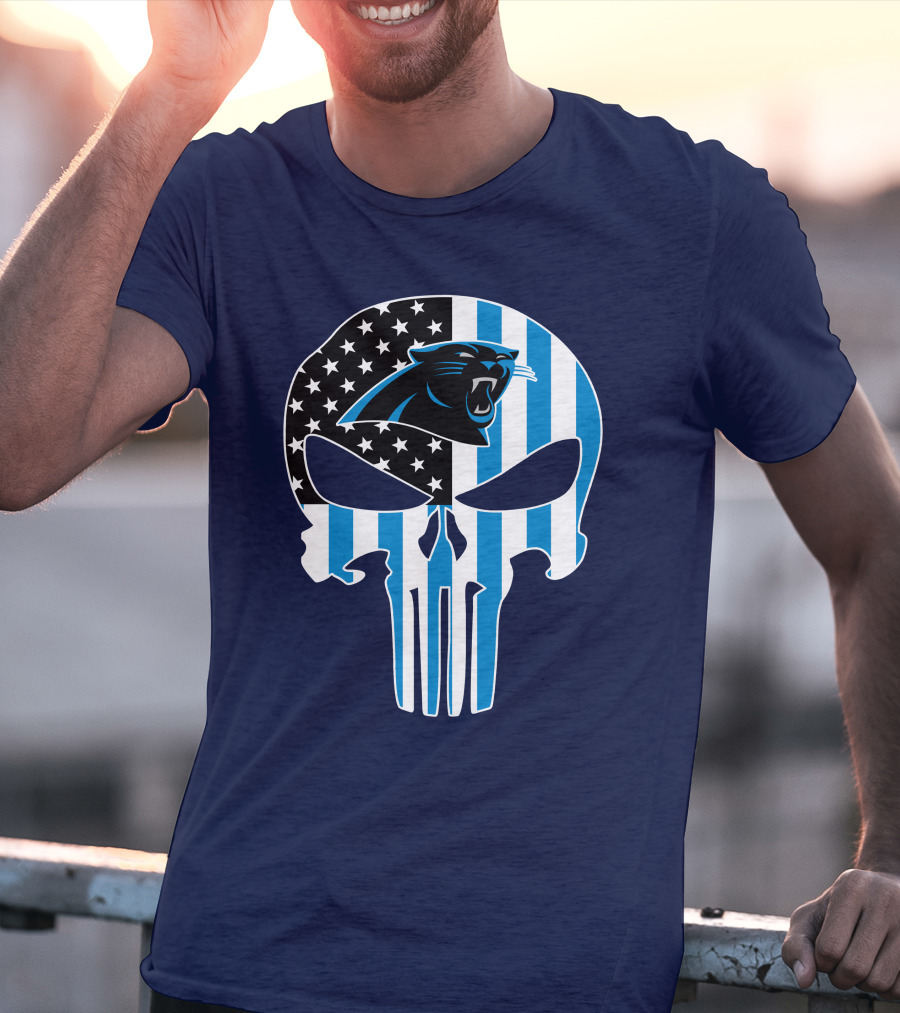 Carolina Panthers The Punisher American Flag T-Shirt