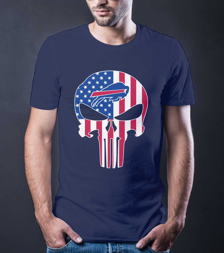 Buffalo Bills The Punisher Skull American Flag Logo Patriotic Sports Fan T-Shirt