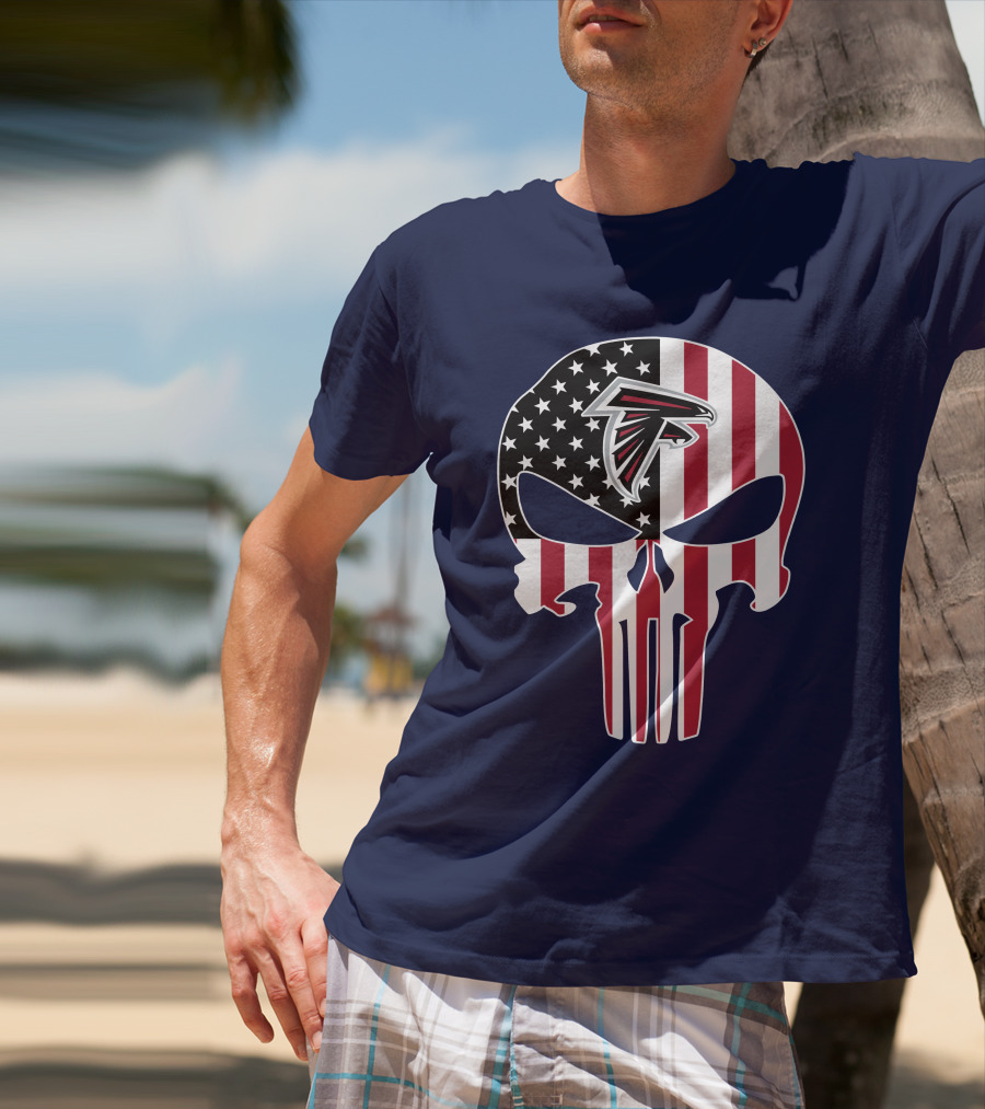 Atlanta Falcons Punisher Skull American Flag T-Shirt