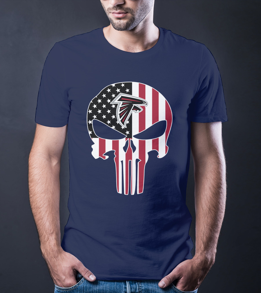 Atlanta Falcons Punisher Skull American Flag T-Shirt