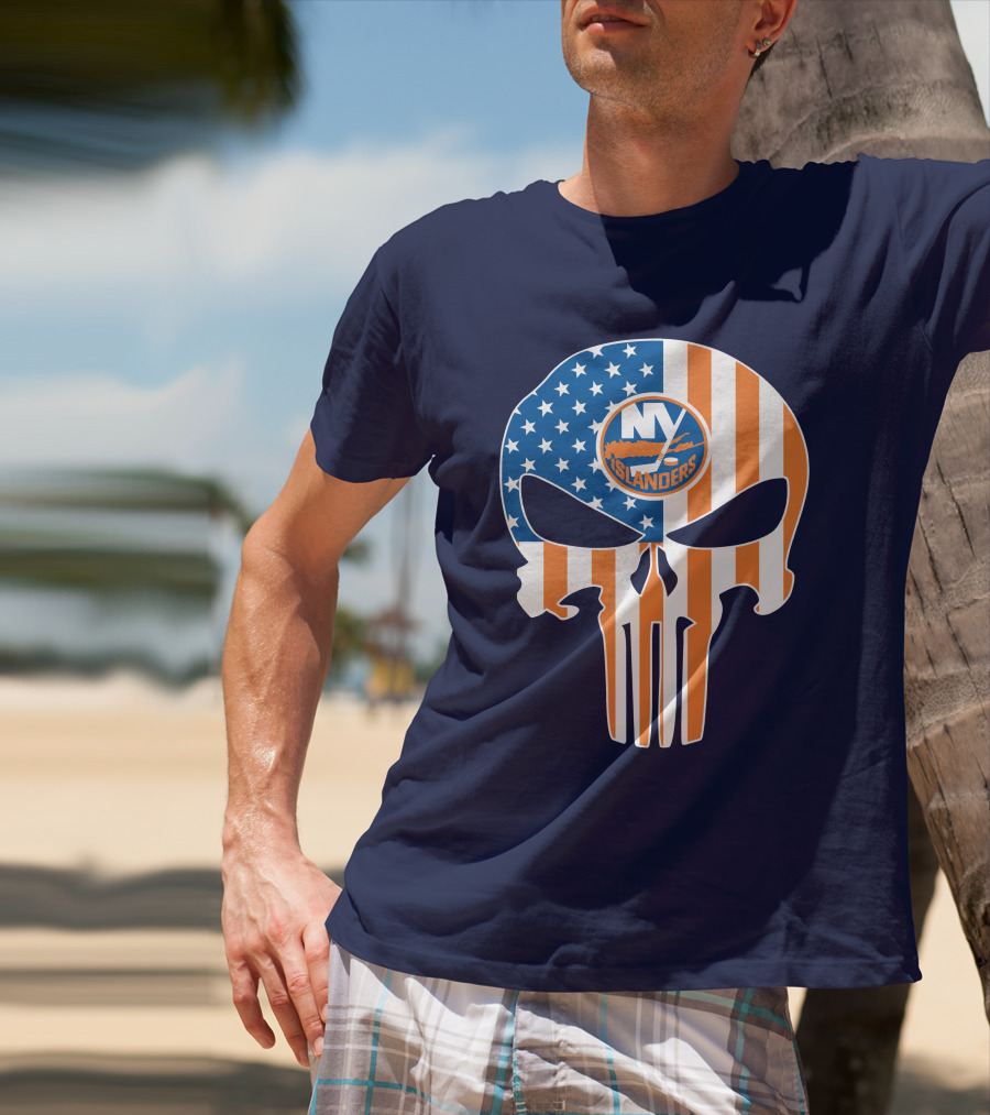 New York Islanders Punisher Skull American Flag T-Shirt