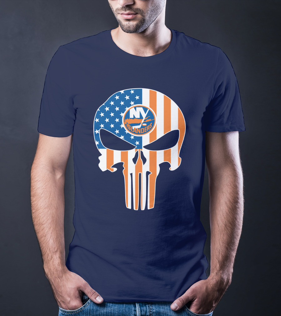 New York Islanders Punisher Skull American Flag T-Shirt
