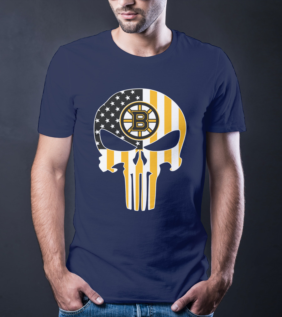Boston Bruins The Punisher American Flag Skull T-Shirt