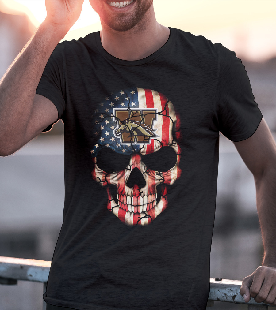 Western Michigan Broncos American Flag Skull T-Shirt