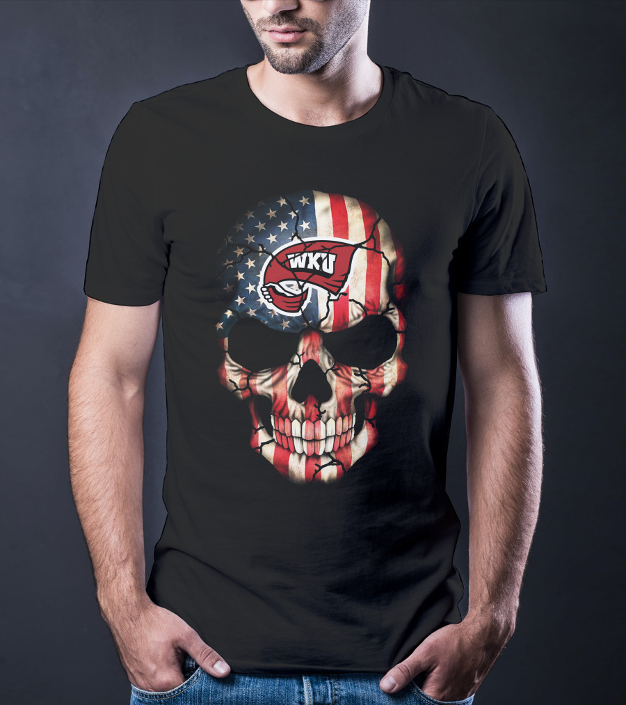 Patriotic Wku Hilltoppers American Flag Skull T-Shirt