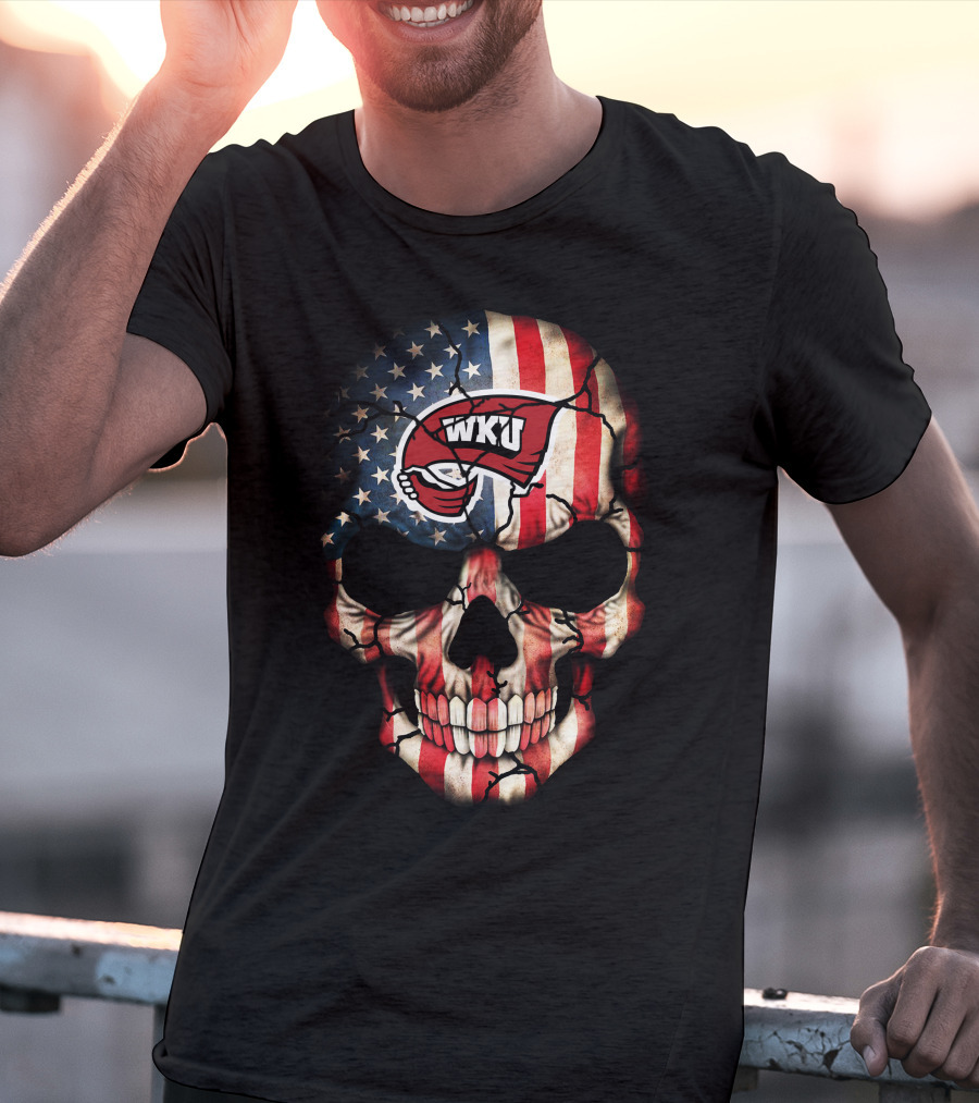 Patriotic Wku Hilltoppers American Flag Skull T-Shirt