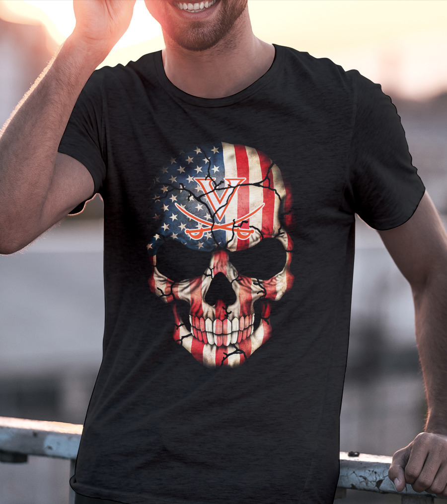 Virginia Cavaliers American Flag Skull T-Shirt