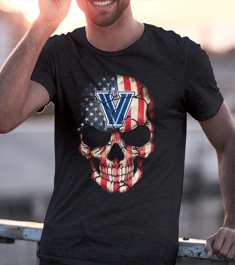 Usa Flag Skull Villanova Wildcats V T-Shirt