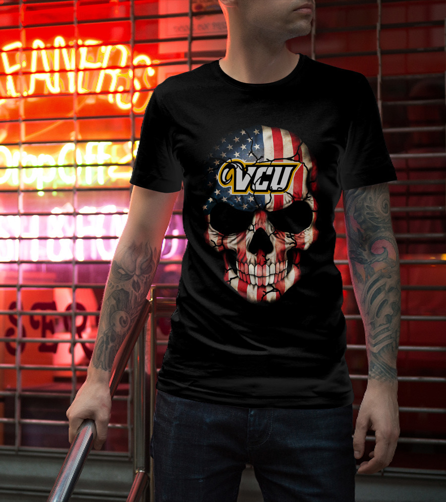 Vcu Rams Skull American Flag T-Shirt