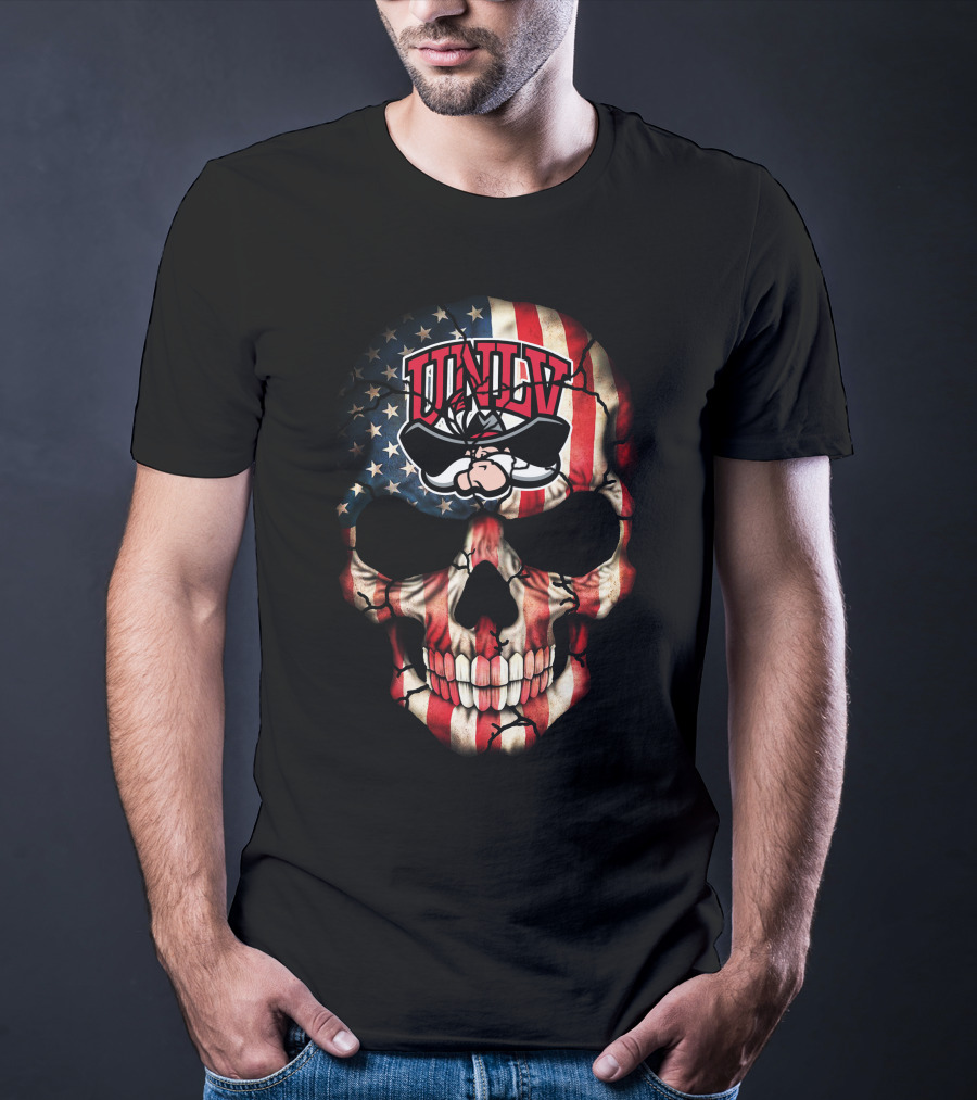 Unlv Rebels American Flag Skull T-Shirt