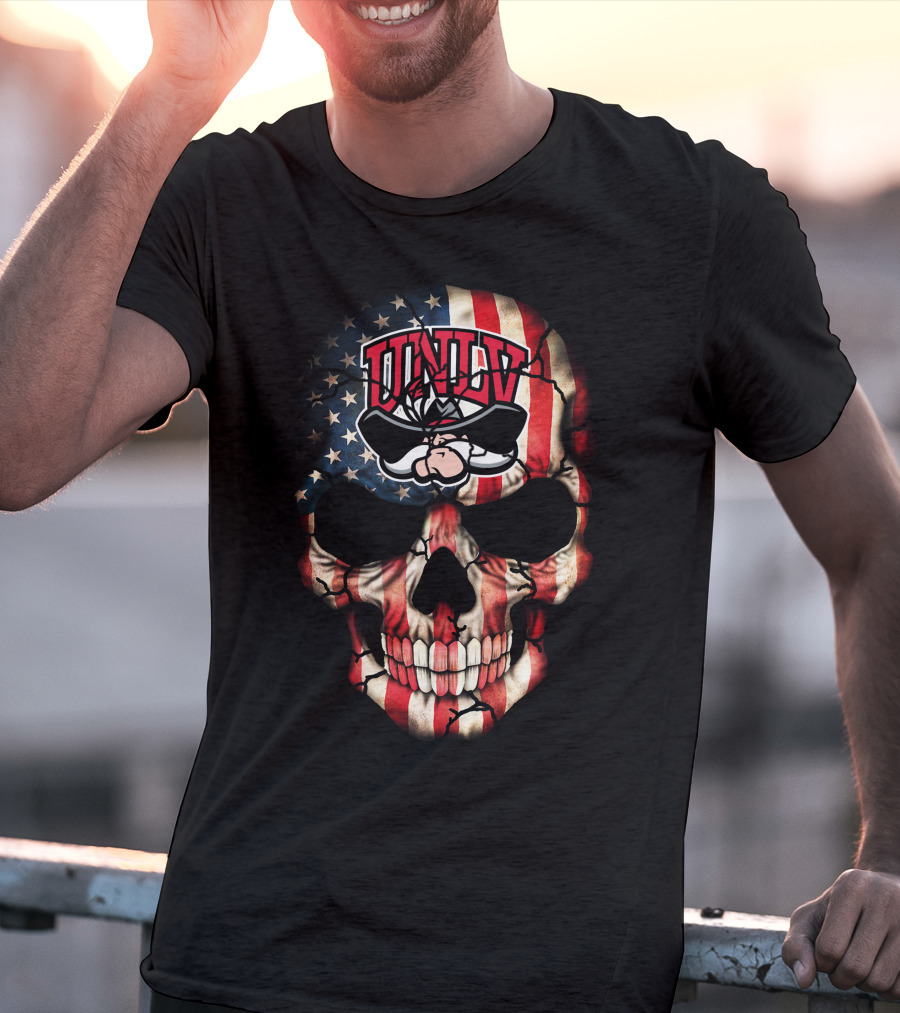 Unlv Rebels American Flag Skull T-Shirt