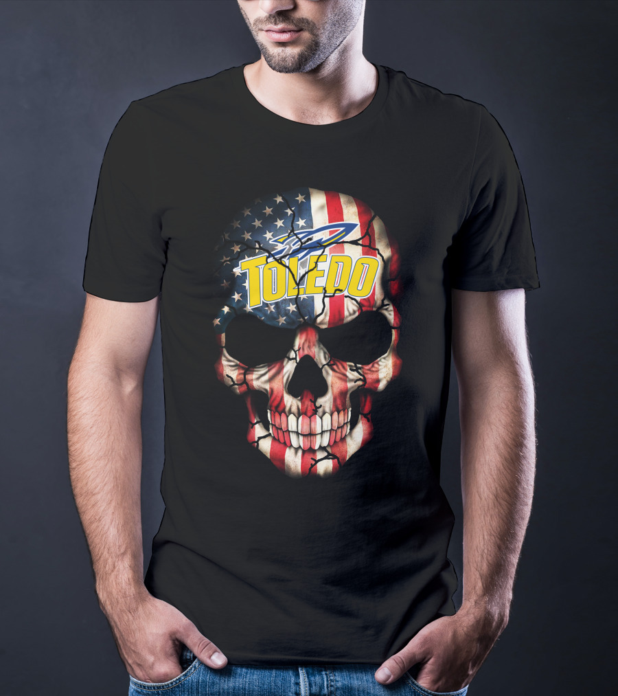 Toledo Rockets Usa Flag Skull T-Shirt